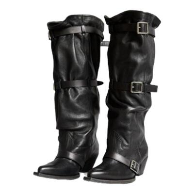 R13三段扣带牛仔堆堆靴春夏