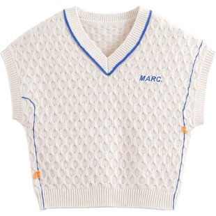 【打折】马克珍妮春装 男女童棉羊毛V领针织马甲 儿童背心221366
