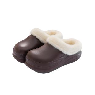 朴西包头拖鞋女士2025新款冬季加绒保暖棉拖外穿厚底增高防滑防水