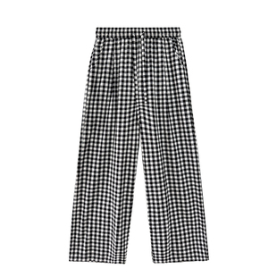 怀旧复古格子裤女新款高腰显瘦拖地直筒裤黑白格纹阔腿休闲裤长裤