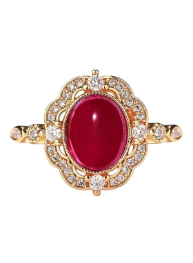 蕾迪高定内镶莫桑明月进口复古椭圆形意大利百搭工艺戒指