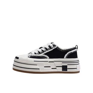 建豪同款~高梵诗2025新款休闲百搭复古毛边帆布乞丐板鞋女厚底6cm