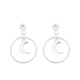 月亮圆圈ins耳环女纯银气质简约耳坠韩国耳钉少女心耳饰品