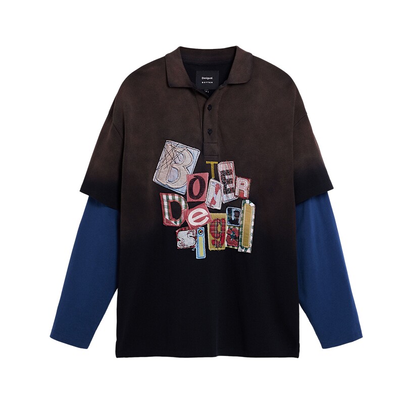 Desigual【BOTTER联名】假两件字母贴布绣花长袖T恤
