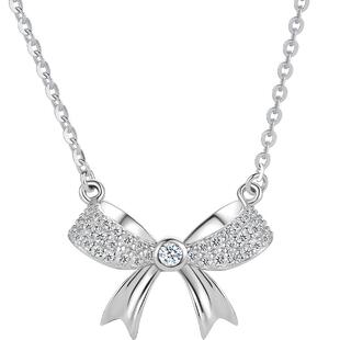 周六福S925银项链蝴蝶结吊坠百搭锁骨链节日礼物送女友