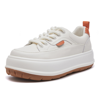 皮面圆头面包鞋女款舒适2026春秋新款真皮百搭单鞋厚底女士运动鞋