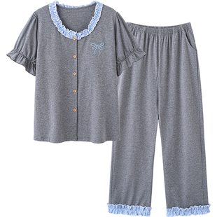 思莉太太【带胸垫】纯棉睡衣女款夏季大码妈妈独特漂亮出门家居服