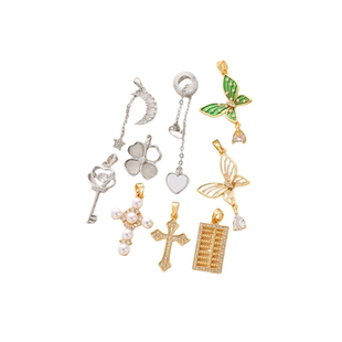 14K包金保色白金色锆石十字架蝴蝶算盘吊坠diy手链项链吊饰品配件