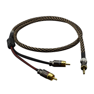 发烧级3.5转双莲花母1分2一分二AUX信号音响音频线3.5mm转RCA母