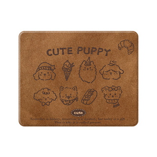 卡通可爱小狗鼠标垫小号方形电脑键盘垫蚕丝纹硬质办公工位桌面垫