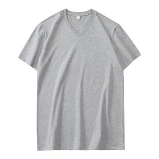 2026T恤夏季宽松V领纯棉重磅男士短袖半袖内搭上衣服体恤白色男装