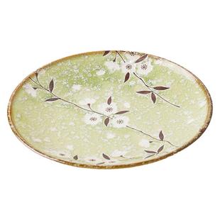 爱悦居日本进口绿樱花陶瓷餐盘釉下彩日式家用深盘和风浅盘西餐盘