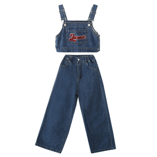 女童套装2025夏装新款女大童初中生牛仔背带两件套儿童学生直筒裤