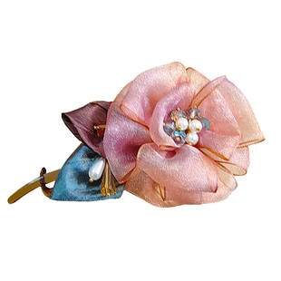 31街新款布艺花朵扭扭夹发夹后脑勺盘发头饰大号气质优雅一字夹女