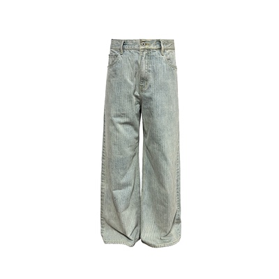 JCAESAR DENIMS浅蓝竹节纹牛仔裤 进口丹宁 利落硬挺 微阔直筒裤