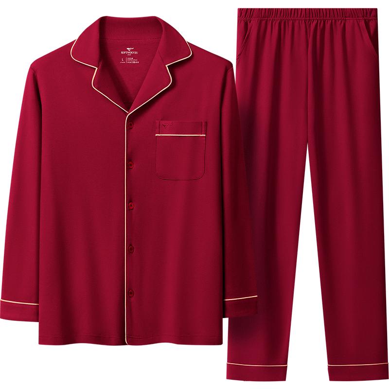 七匹狼纯棉情侣家居服红色睡衣