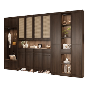 鞋柜玄关柜一体家用门口中古风到顶入户门高级感骨骼线门厅柜定制