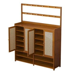 鞋柜家用门口中古风多层靠墙一体收纳柜鞋架多功能大容量储物柜子