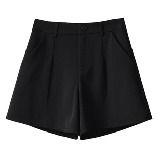 大码胖妹妹黑色毛呢短裤女秋冬配靴子宽松显瘦遮胯a字打底靴裤