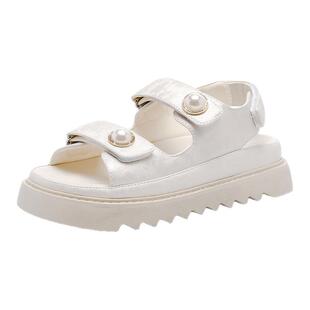 St&Sat/星期六夏季新款珍珠魔术贴厚底增高休闲凉鞋女SSC2115C3K