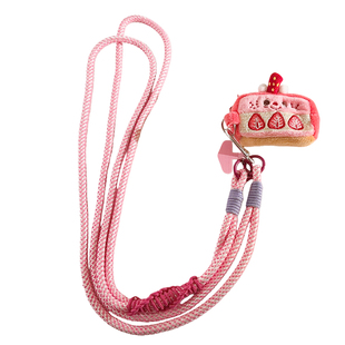 草莓蛋糕零钱包手机挂件甜美ins可爱卡通少女心收纳苹果蓝牙耳机套装饰配件户外防丢手机链斜跨长绳ccd挂脖绳