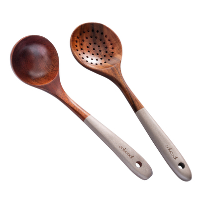 onlycook原木汤勺漏勺套装柚木