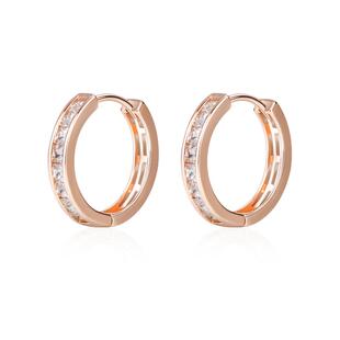 玫瑰金耳扣金色镶钻耳圈素圈耳环银针养耳洞免摘睡觉2026新款爆款