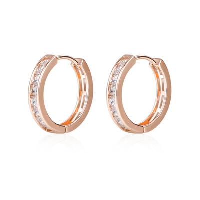 玫瑰金耳扣金色镶钻耳圈素圈耳环银针养耳洞免摘睡觉2026新款爆款