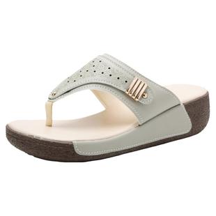 真皮大码女士凉拖鞋女夏天外穿夹拖新款粗跟厚底凉鞋高跟鞋子女鞋