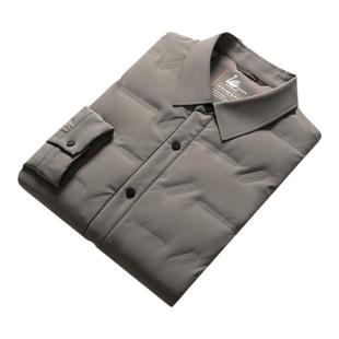 皮尔卡丹男装秋冬季衬衫领外穿短款上衣男士外套轻薄大鹅绒羽绒服