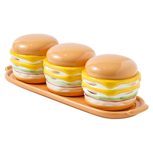 厨房放盐调料罐高级感陶瓷调味罐家用作料盒佐料罐创意汉堡盐罐子