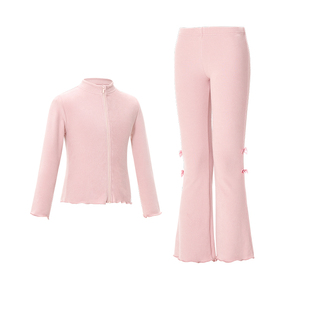 儿童舞蹈服女秋冬长袖上衣暖绒外套跳舞练功体操服喇叭裤运动套装