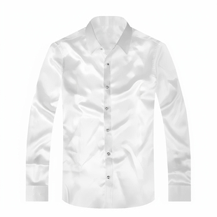 黑白蓝红色丝滑绸缎亮面衬衫男演出服衬衣男士舞蹈表演服上衣成人