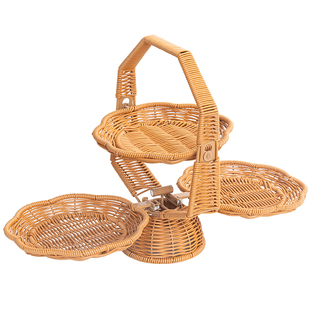 仿藤编织三层水果盘可折叠双层家用零食糖果篮创意客厅下午茶手工