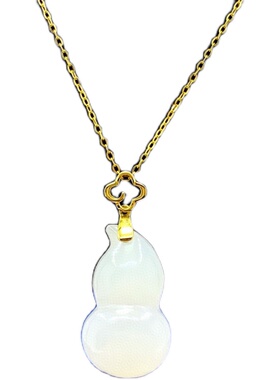 葫芦18K金耳坠挂件配证书羊脂玉