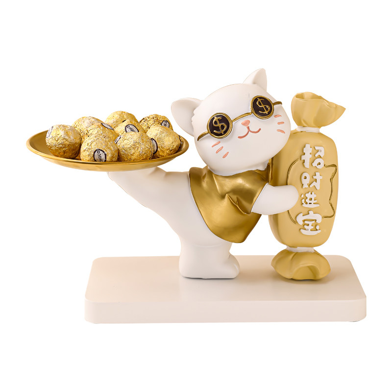 招财猫装放糖果盘子酒店前台接待水果盘零食盘托盘摆件开业送礼