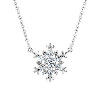 周六福S925纯银梦幻雪花项链吊坠设计唯美轻奢锁骨链送女友礼物