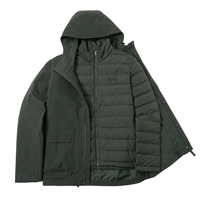 【自营】狼爪冲锋外套男装户外徒步运动服羽绒三合一连帽休闲上衣