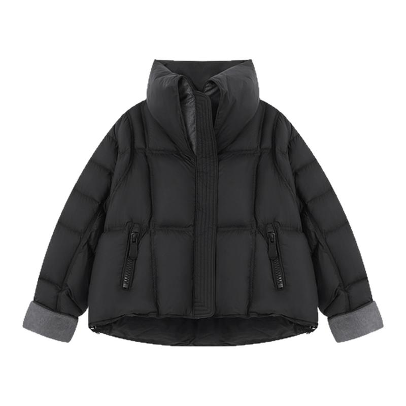 ROCOCO/洛可可立领短款羽绒服女撞色拉链大口袋保暖休闲秋冬外套