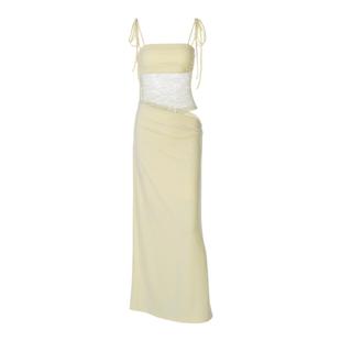 gusty法式纯欲蕾丝吊带长裙气质晚礼服辣妹度假风侧腰镂空连衣裙