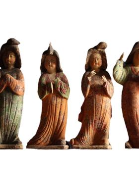 仿古彩绘陶俑博古架摆件收藏