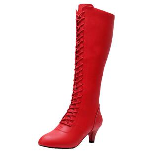 拉丁舞靴子真皮冬季新款高邦跳舞女鞋加绒成人软底中跟水兵舞蹈鞋