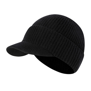 ACUC羊毛帽子男款冬季保暖防寒毛线帽男带帽檐老人帽针织帽送长辈