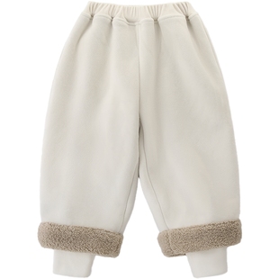 儿童羊羔绒裤子秋冬季加厚外穿男童休闲裤女童加绒保暖裤宝宝长裤