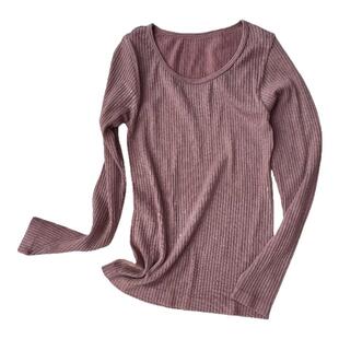 螺纹坑条无缝打底衫高弹力内衣棉毛衫秋冬保暖秋衣长袖圆领女士