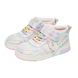 泰兰尼斯春秋款女童板鞋儿童运动鞋时尚软底防滑撞色高帮休闲鞋子