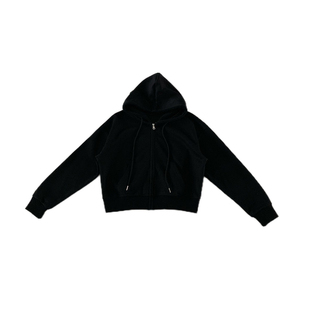 老米家 短卫衣外套女秋冬灰色修身显瘦黑色短款连帽加绒帽衫上衣