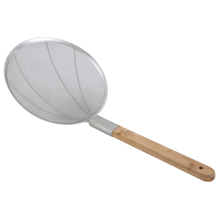 世洲  不锈钢过滤网筛芝麻捞油炸漏勺笊篱密网木把大网勺木柄炸勺
