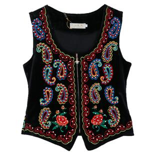 维族舞蹈马甲女金丝绒绣花短款坎肩广场舞背心民族风新疆舞演出服