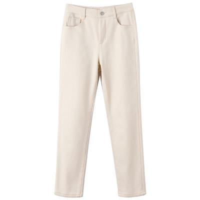 OSA白色加绒牛仔裤女秋冬